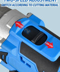 Cordless Electric Shears For Metal Sheet Cutting With Adjustable Speed And Led Light showing two-speed adjustment switch feature.