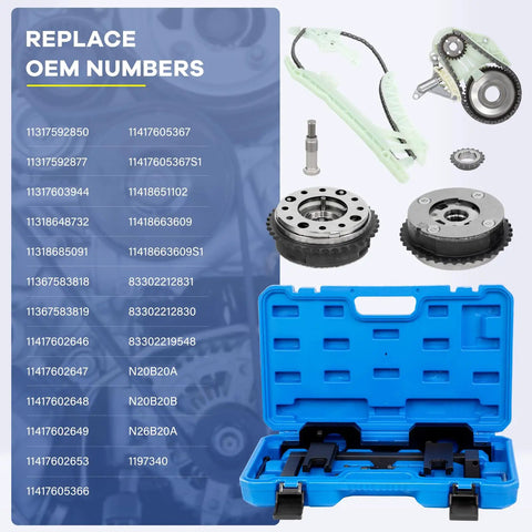 Engine Oil Pump And Timing Chain Kit With 2 VVT Gears And Camshaft Alignment Tool For BMW N20 N26 2.0L 3.0L X1 X3 X4 X5 Z4 2012 2016 Pro Grade Assembly For Precision Install And Long Lasting Performance kit with storage case and components