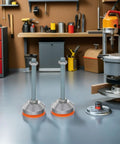Heavy Duty Adjustable Leveling Feet With Swivel Bottoms And Thick Rubber Non Slip Grip For Shop Tables Tough Carbon Steel Frame Rock Solid Setup Protection Two Piece Bundle on workshop floor