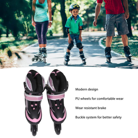 Pink Adjustable Kids Roller Blades For Girls And Boys, Size M, Breathable PU Mesh, Indoor Outdoor Skating For Recreation And Sport