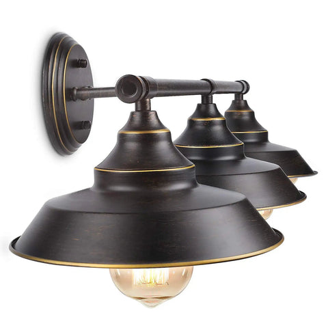 Industrial Rustic 3 Light Vanity Wall Sconce In Dark Bronze With Vintage Gold Trim For Bathroom Mirror Cabinet Dressing Table And Bedroom Lighting For Bath And Home Decor, side view
