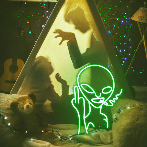 Green Alien Neon Light Wall Sign With LED Glow For Man Cave Bar Gameroom Bedroom And Home Decor Perfect For Halloween Decor