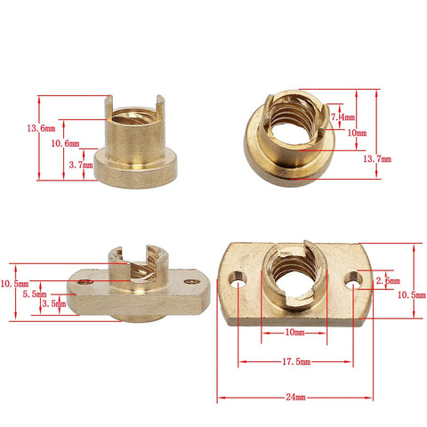 2 Pack Anti Backlash Spring Loaded Nut Elimination Gap Brass Nuts Kit for Z Axis T8 Lead Screw with dimensions