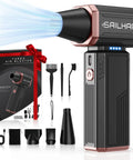 High Speed Cordless Air Duster 300000 RPM Turbo Blower with attachments and packaging