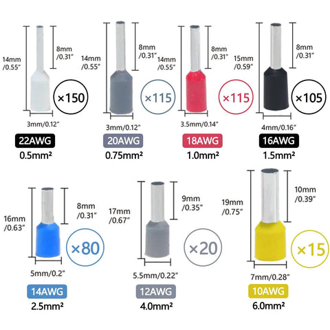Pro Grade 600 Piece Wire Ferrule Terminal Kit With 7 Sizes And 7 Colors AWG 22 To 10 Copper Crimp Ferrules Nylon Insulated Terminal Ends Electrical Connector For Electric And Industrial Wiring Projects