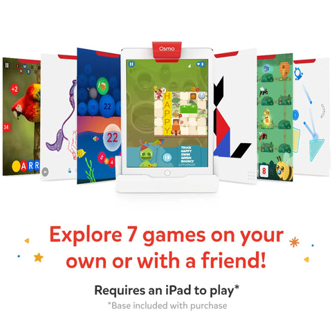 Genius Starter Kit For Kids Ages 6 To 10 With 7 Dope Educational Games, iPad Friendly, showing iPad with interactive games.