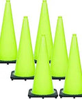 Revolution Series Traffic Cones Safety Green 28 Inch Pack Of 6 Durable PVC Injection Molded With Heavy Base For Upright Visibility