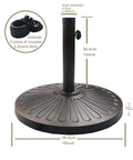 Heavy Duty Round Antiqued Bronze Umbrella Base, 18 Inch, 30.2 Lb Resin Patio Outdoor Stand with Decorative Pattern, Weather Resistant