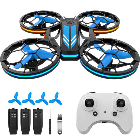 RC Drone With Auto Hovering And Headless Mode Quad Copter With LED Lights And Propeller Guard 3D Flips Included Three Batteries Remote Control