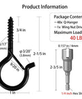 Outdoor String Light Hanger Kit with 48 Pcs Q Hangers and Wing Nut Driver, heavy-duty black screw hooks and driver with size details