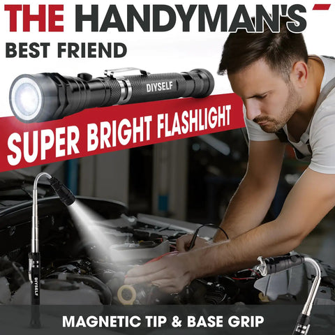 Telescoping Magnetic Pickup Tool With LED Flashlight Flexible Extendable Magnet Stick For Auto Mechanics And Home DIY Grab Small Parts In Tight Spaces Includes Inspection Mirror Cool Handy Gadget For Men Gift For Him