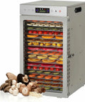 Big Batch 18 Tray Food Dehydrator With Straight Up Precise Temp Control And Adjustable Timer, loaded with colorful vegetables.