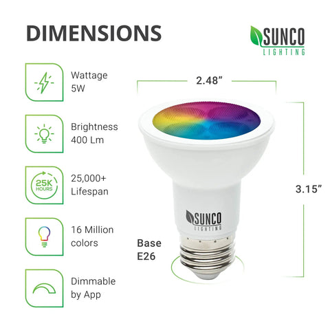 Smart WiFi LED Bulbs PAR20 Dimmable Color Changing RGBCW 5W Outdoor Flood Light With Alexa And Google Assistant dimensions