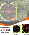 Outdoor Pellet Gun Target Trap With Center Shot Includes 12 Paper Targets And 4 Resetting Metal Targets display on stump
