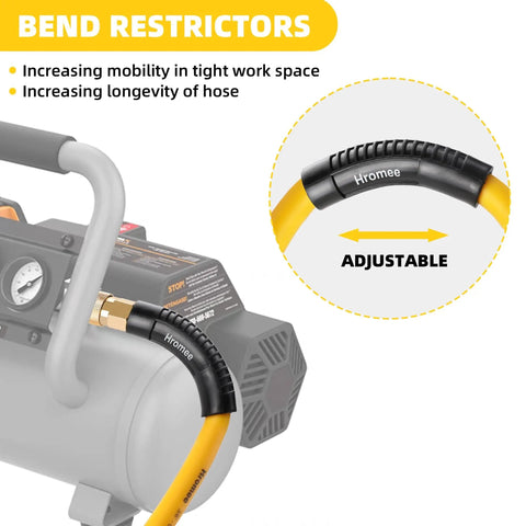 Three Eighth Inch Lead In Air Hose Six Feet Long With One Quarter NPT Quick Coupler And Plug 300 PSI Yellow Whip Compressor Hose Short