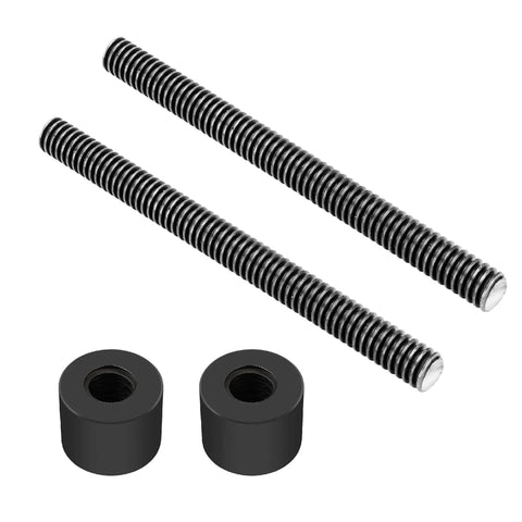 Heavy Duty Workhorse T12 Lead Screws Two Pack With Solid T Nuts 12mm Diameter 3mm Pitch 420mm Length Black Oxide Steel components.