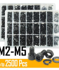 Heavy Duty 12.9 Grade Black Hex Socket Cap Screws Nuts Set M2.5 To M6 DIN912 2500Pcs Mixed Sizes High Strength Carbon Steel With Wear Resistant Black Finish Anti Rust And Anti Oxidation Includes Matching Nuts For Wide Assembly Use M3 M4 M5 in organizer tray, M2-M5