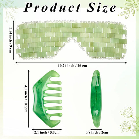 Cooling Jade Eye Masks And Hair Comb Set 4 Piece Facial Massage Tools For Puffiness Relief And Relaxation Jade Stone Eye Masks With Scalp Comb Gua Sha Style Beauty Tools For Home Spa Chill Self Care. size view