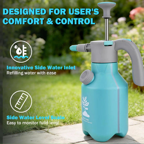 Half Gallon Garden Hand Pump Sprayer With 360 Degree Spray Rod Adjustable Nozzle Leak Proof Design Safety Valve And Water Mister Portable 68 Oz