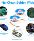 Six Pack 5Ft Solder Wick Braided Desoldering Wicks With Flux No Clean For Electronics PCB Repair Blue 0.1 Inch Wide, uses
