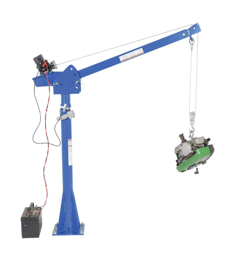 Tough As Nails 12 Volt Dc Power Jib Crane, 2000 Lbs High Strength Steel Capacity, 360 Swivel Adjustable Boom Winch with engine.