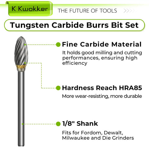 Close-up of a tungsten carbide burr with details, used in 20 Piece Tungsten Carbide Burr Set For Dremel And Small Rotary Tools.