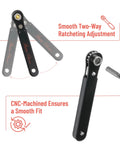 Top Shelf Mini Ratchet Set, 34 Piece Cr-V Steel Kit With Security Bits And Right Angle Screwdriver Adapter shown with smooth ratcheting tool.