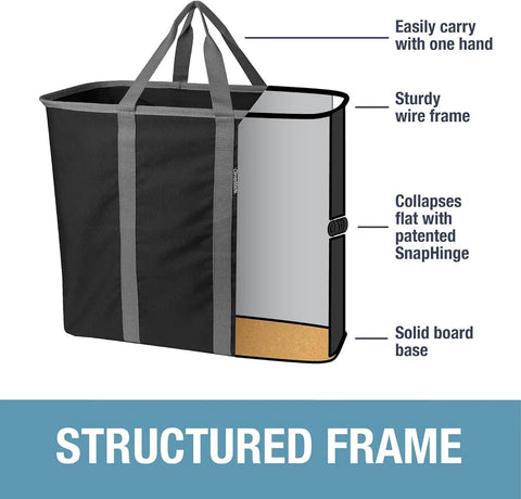 Collapsible Laundry Caddy 2 Pack 64L Cream Charcoal Foldable Laundry Basket with sturdy wire frame and solid board base
