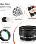 F/6.3 Reducer Corrector For C Series Telescopes with filter wheel, aluminum housing shown with lens details and protective cap