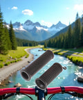 Grippy Universal Mountain Bike Handlebar Grips Twisting Shifters Shock Absorbing Anti Slip Soft Rubber depicted in mountain setting