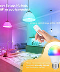 Smart WiFi LED Bulbs 6 Pack RGBW Color Changing Dimmable A19 60W Equivalent No Hub Needed, remote control in hand