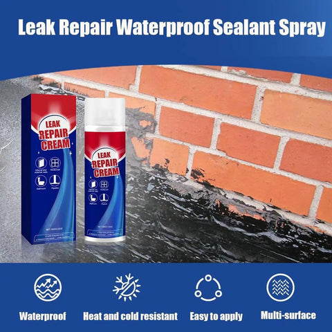 Transparent Waterproof Sealant Rapid Dry Spray in a blue packaging beside a brick wall, ideal for sealing cracks.