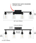 Dimensions of 4 Light Track Lighting Kit Matte Black With Pivoting Heads, 28.7-Inch Ceiling Spotlight Fixture, Clear Glass Shade.
