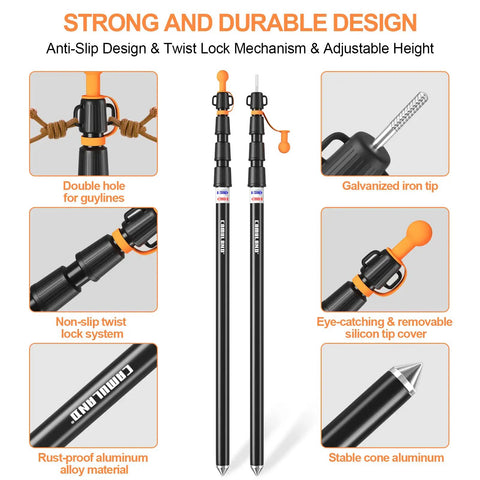 Heavy Duty Aluminum Tent Poles For Tarp And Canopy Adjustable Telescoping Poles With Non Slip Cone Bottom components explained