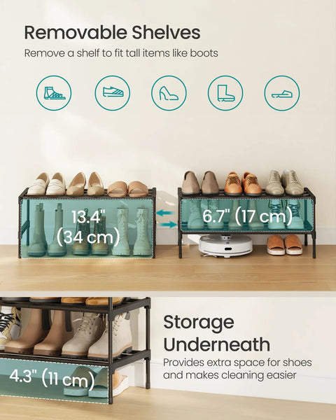 Heavy Duty Two Tier Stackable Metal Shoe Rack Organizer For Fresh Kicks And Comfy Loafers Dope Entryway Footwear Keeper With Reinforced Steel Storage Shelf