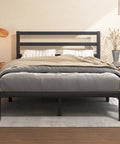 Heavy Duty Metal Platform Bed Frame With Attached Headboard And Dead Silent Construction In Premium Matte Black Finish for a stylish bedroom setup.
