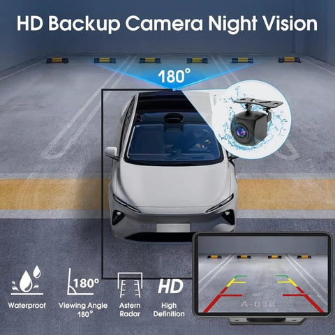 HD backup camera display from Universal 7 Inch HD CarPlay Screen with Wireless CarPlay, showing wide viewing angle.