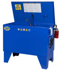 Badass Industrial Parts Washer With Triple Stage Filtration System Keeps Your Degreaser Crisp And Clean Heavy Duty 16 Gauge Steel Shop Workhorse Spring Loaded Lid Grinds Through Gunk Fast Model Pw00270 in blue finish.