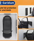Garage Wall Protector For Cars And Home Heavy Duty Self Adhesive Foam Bumpers Guard Car Door Dings And Scratches 360 Degree Impact Protection Tough As Nails Tool Free Installation Durable Diamond Textured Pads shown in use on a garage wall with a car.