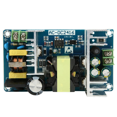 Industrial 150W 24V DC Switching Power Supply Module 100-240V AC To 24V DC 6A-9A, SMPS Board With Overcurrent And Short-Circuit Protection, Heat Sink, Reliable For Industrial Equipment. Top view of compact blue PCB with heatsinks and terminals