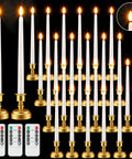 24 Pack Flameless Taper Candles With Remote Control And Timer Realistic 3D Flickering LED Flame White Tapers With Gold Bases