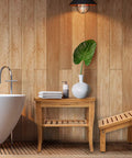 Bamboo Shower Bench With Underneath Storage Shelf For Indoor Or Outdoor Use Wood Spa Bath Organizer Seat And Foot Stool beside bathtub