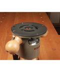 Heavy Duty CNC Milled Acetal Resin Router Baseplate Designed For Bosch 1617 Fixed Base Workshop Rigs featuring wood handles and mounting area.