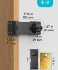 4 Inch Keyed Hasp Lock For Cabinets And Small Doors With Twist Knob Design showing dimensions and credit card size comparison