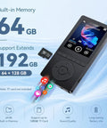 64GB Bluetooth MP3 Player With HiFi Sound For Runners And Fitness Fans, 2.4 Inch Screen, Built In Speaker, expandable memory