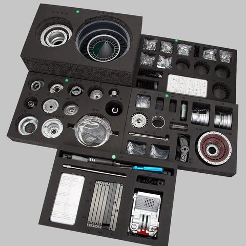 Detailed parts of Hands On One Tenth Scale Turbofan Engine Model Kit Twin Spool Electric Jet Engine for DIY Assembly STEM Education.