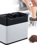 Automatic Electric Portafilter Cleaner Kit And Knock Box, compact design, brushes for cleaning coffee grounds, ergonomic use.