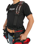 Man wearing Gel Padded Tool Belt Suspenders For Construction Work with breathable shoulder straps and multiple tool pockets