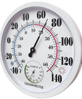 Outdoor Thermometer And Hygrometer, 10 Inch Round White Dial, Waterproof Wall Mount For Patio Garden Garage And Home, Rugged And Easy To Read Temperature And Humidity Monitor Built For All Weather Use, front view