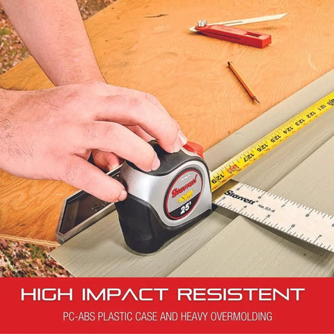 Person using Retractable Imperial Pocket Tape Measure Built Tough With Nylon Coating And Black Anodized Steel Belt Clip